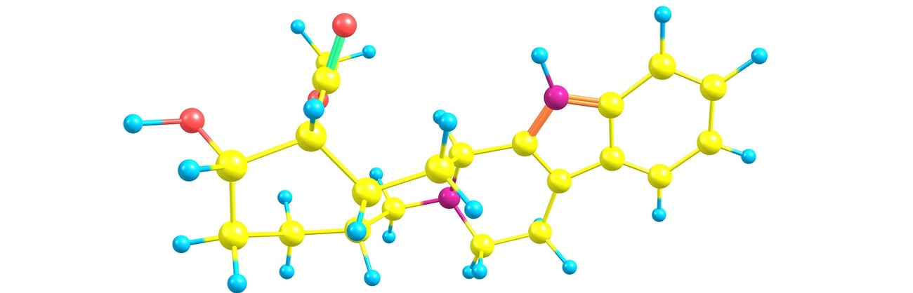 3D-Darstellung der Molekularstruktur von Yohimb