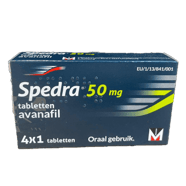 Pakke med Spedra 50 mg 4 filmovertrukne tabletter
