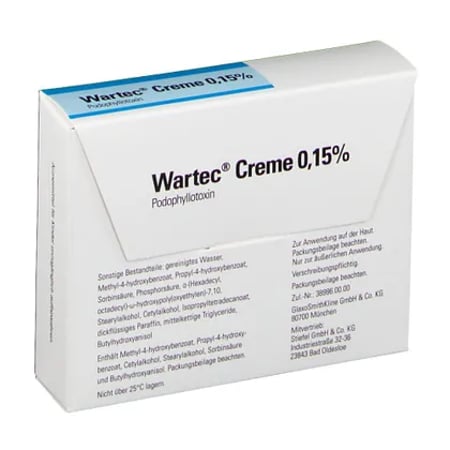 Wartec Creme 0.15% 5g Rückseite der Verpackung